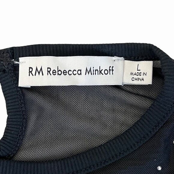 Rebecca Minkoff Womens Large Black Mesh & Studded Rayon Blend Top New w/o Tags - Picture 4 of 14